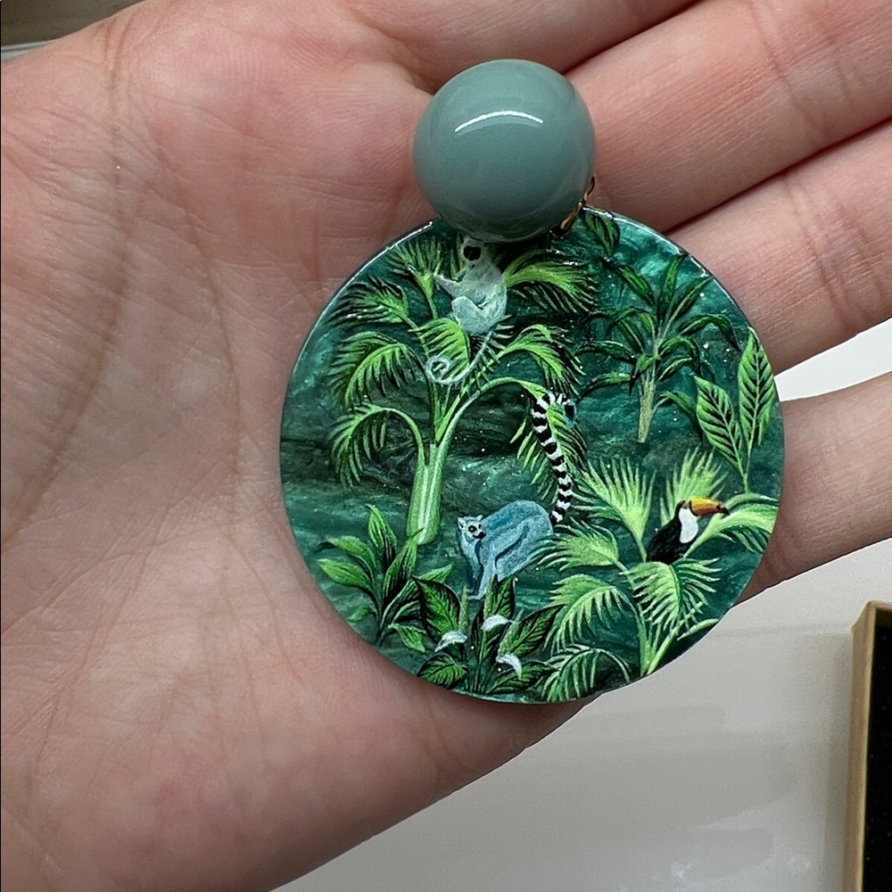 Tropical Green Statement Earrings - Picture 3 of 7